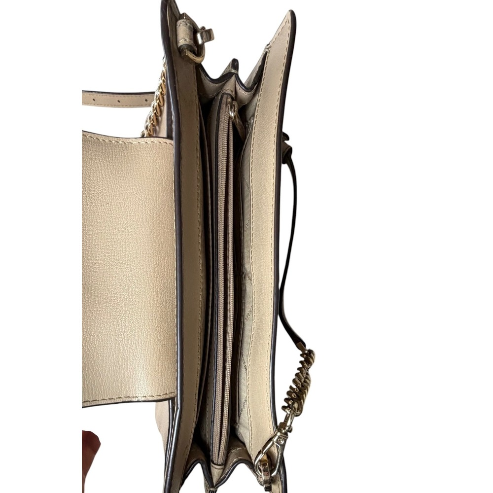 Michael Kors Beige Pebble Leather Crossbody Bag Gold MK Logo Chain Strap - Picture 6 of 6